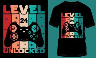 gamer of gaming niveau 24 ontgrendeld t-shirt ontwerp vector