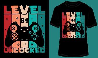 gamer of gaming niveau 64 ontgrendeld t-shirt ontwerp vector