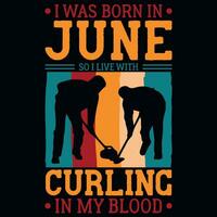 curling jaargangen t-shirt ontwerp vector