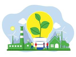 ecologie concept, team bedrijf investeren met esg of ecologie probleem concept, bedrijf investeren energie bronnen. bewaren middelen van planeet. vlak vector illustratie