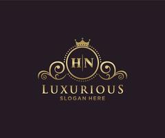 eerste hn brief Koninklijk luxe logo sjabloon in vector kunst voor restaurant, royalty, boetiek, cafe, hotel, heraldisch, sieraden, mode en andere vector illustratie.