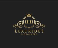 eerste hh brief Koninklijk luxe logo sjabloon in vector kunst voor restaurant, royalty, boetiek, cafe, hotel, heraldisch, sieraden, mode en andere vector illustratie.