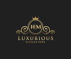 eerste hm brief Koninklijk luxe logo sjabloon in vector kunst voor restaurant, royalty, boetiek, cafe, hotel, heraldisch, sieraden, mode en andere vector illustratie.