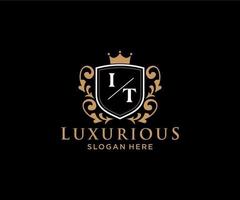 eerste het brief Koninklijk luxe logo sjabloon in vector kunst voor restaurant, royalty, boetiek, cafe, hotel, heraldisch, sieraden, mode en andere vector illustratie.