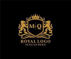 eerste mq brief leeuw Koninklijk luxe logo sjabloon in vector kunst voor restaurant, royalty, boetiek, cafe, hotel, heraldisch, sieraden, mode en andere vector illustratie.