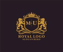 eerste mu brief leeuw Koninklijk luxe logo sjabloon in vector kunst voor restaurant, royalty, boetiek, cafe, hotel, heraldisch, sieraden, mode en andere vector illustratie.