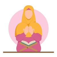 Dames met hijab lezing koran. gelukkig eid mubarak en Ramadan vector