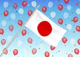 vlag van japan op hemel met rode en witte ballonnen vector