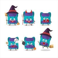 halloween uitdrukking emoticons met tekenfilm karakter van blauw zak vector