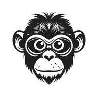 aap met groot ogen, wijnoogst logo concept zwart en wit kleur, hand- getrokken illustratie vector