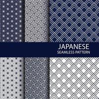 set van traditionele Japanse naadloze patroon in indigo kleur vector