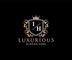 eerste ih brief Koninklijk luxe logo sjabloon in vector kunst voor restaurant, royalty, boetiek, cafe, hotel, heraldisch, sieraden, mode en andere vector illustratie.