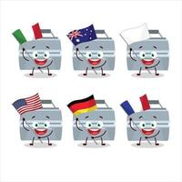grijs lunch doos tekenfilm karakter brengen de vlaggen van divers landen vector