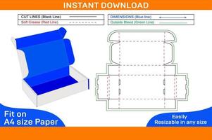 retfd of rollen einde voorkant plooi met stof klep doos dieline sjabloon en 3d doos ontwerp doos dieline en 3d doos vector