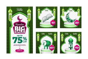 Ramadan uitverkoop instagram sjabloon met groen en roze thema vector