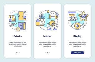 zin van zicht in kleinhandel op te slaan onboarding mobiel app scherm. interieur walkthrough 3 stappen bewerkbare grafisch instructies met lineair concepten. ui, ux, gui sjabloon vector