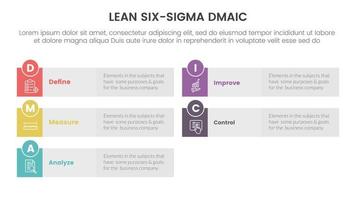 dmaic lss slank zes sigma infographic 5 punt stadium sjabloon met lang rechthoek doos grijs achtergrond concept voor glijbaan presentatie vector