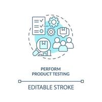 uitvoeren Product testen turkoois concept icoon. verbeteren klant onderhoud abstract idee dun lijn illustratie. geïsoleerd schets tekening. bewerkbare beroerte vector