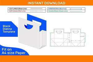 papier boodschappen doen geschenk doos met omgaan met dieline en 3d geven het dossier blanco dieline sjabloon vector