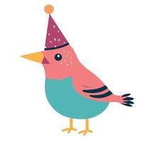 kleurrijk weinig vogel vervelend verjaardag hoed vector