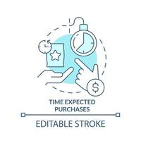 tijd verwacht aankopen turkoois concept icoon. consumenten transactie met inflatie abstract idee dun lijn illustratie. geïsoleerd schets tekening. bewerkbare beroerte vector