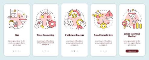 nadelen van geval studie onboarding mobiel app scherm. problemen walkthrough 5 stappen bewerkbare grafisch instructies met lineair concepten. ui, ux, gui sjabloon vector