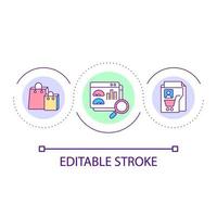 analyseren boodschappen doen werkzaamheid lus concept icoon. klanten bestellingen studie. kleinhandel bedrijf strategie abstract idee dun lijn illustratie. geïsoleerd schets tekening. bewerkbare beroerte vector