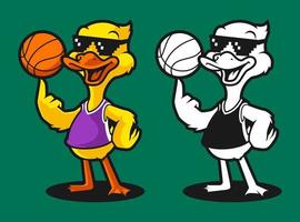 eend basketbal tekenfilm karakter mascotte vector