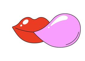 retro groovy mond blazen bubbel gom. schattig hippie glanzend rood lippen. funky psychedelisch tekenfilm vrouw lip. wijnoogst nostalgisch hippie sticker afdrukken. modieus y2k knal kunst lapje. vector eps geïsoleerd