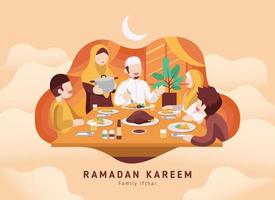 Moslim familie aan het eten Ramadan ifthar samen in geluk vector