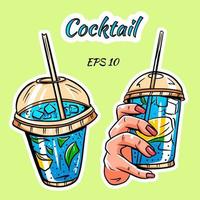 een set cocktails. cocktails in de hand. vector