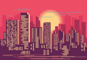 Cityscape bij Zonsondergangillustratie vector