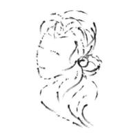 grunge silhouet van mooi jong vrouw hoofd in drie kwartier draai. ruw lijnen, snel schetsen stijl. vector