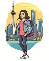 Toronto meisje in voorkant van cn toren vector