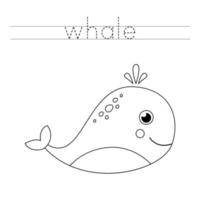 letters traceren met schattige walvis. schrijfoefening voor kinderen. vector
