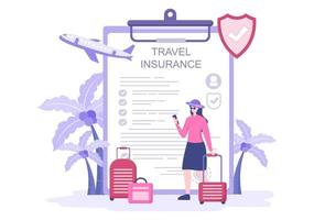 reis- en reisverzekeringsconcept voor ongevallen, bescherming van de gezondheid, noodrisico's terwijl u op vakantie bent. vector illustratie