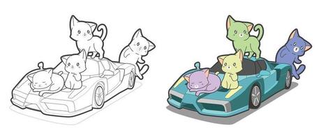 schattige katten met super auto cartoon kleurplaat voor kinderen vector