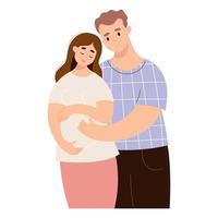 gelukkig familie ervan uitgaand baby. schattig zwanger vrouw en echtgenoot. vector illustratie. toekomst ouders, zwangerschap moederschap, ouderschap concept.