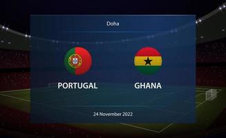 Portugal vs Ghana. Amerikaans voetbal scorebord uitzending grafisch vector