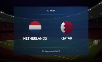 Nederland vs qatar. Amerikaans voetbal scorebord uitzending grafisch vector