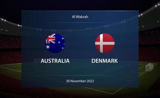 Australië vs Denemarken. Amerikaans voetbal scorebord uitzending grafisch vector