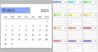 kalender 2023 Aan Spaans taal, week begin Aan maandag. vector
