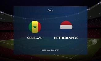 Senegal vs nederland. Amerikaans voetbal scorebord uitzending grafisch vector