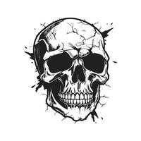 schedel met een scheur, wijnoogst logo concept zwart en wit kleur, hand- getrokken illustratie vector