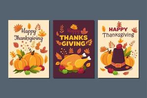 happy thanksgiving, traditionele vakantie wenskaarten set vector