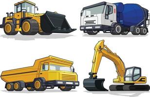 bouw zware machine bulldozer graafmachine cement vrachtwagen haultruck vector