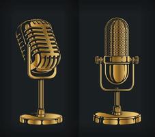silhouet klassieke gouden retro microfoon stencil logo vector tekening set