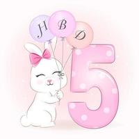 konijn verjaardagsfeestje met nummer 5 vector