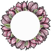 krans, ronde frame van magnolia bloemen, bloeiende bloemen silhouet. lente, bloemdessin voor kaarten, uitnodigingen, verpakkingen vector