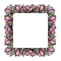 krans, vierkant frame van magnoliabloemen, bloeiende bloemsilhouet. lente, bloemdessin voor kaarten, uitnodigingen, verpakkingen